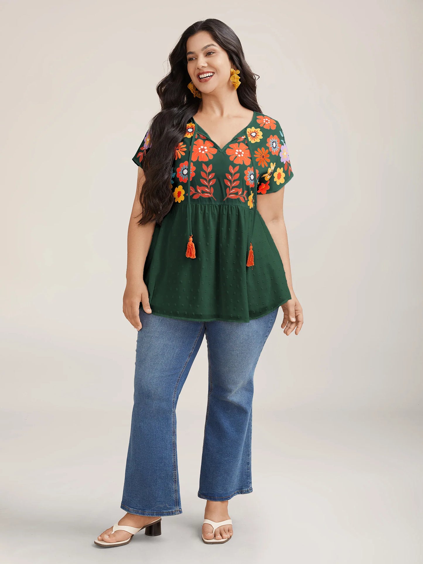 Floral Print Neck-Tie Babydoll Top