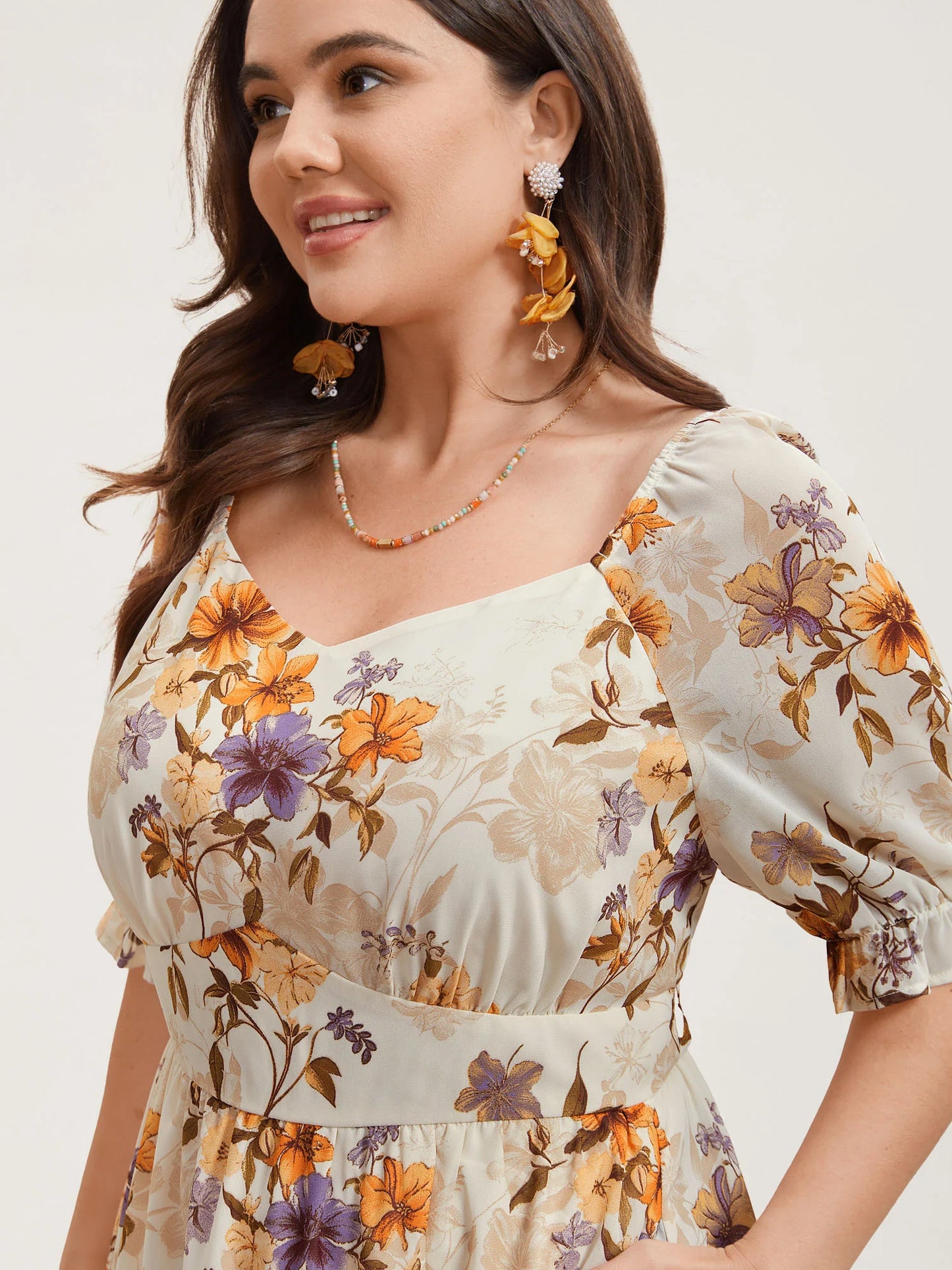 Chiffon Floral Waist-Cinched Maxi Dress