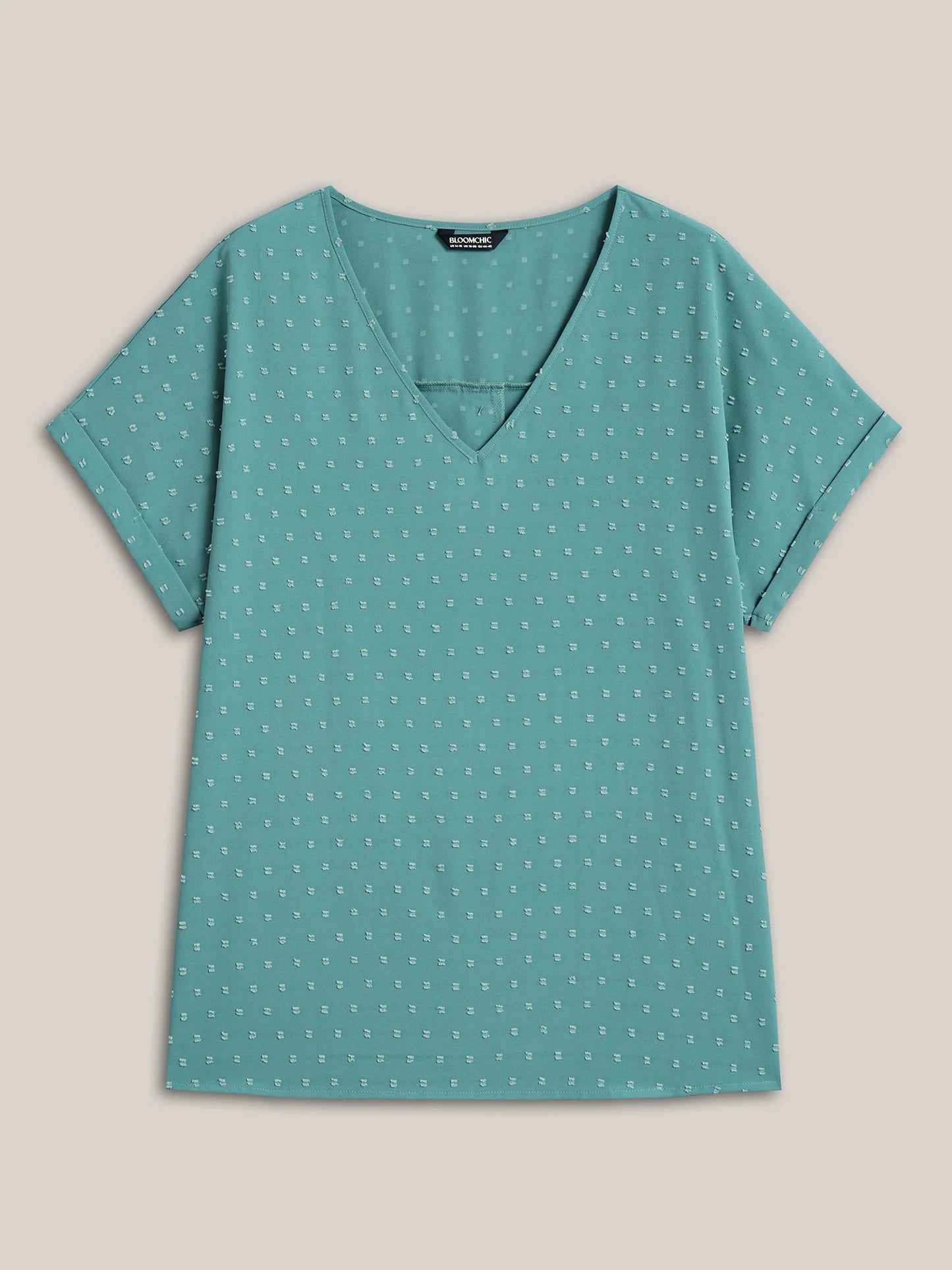 Back-Button Textured V-Neck Shirt