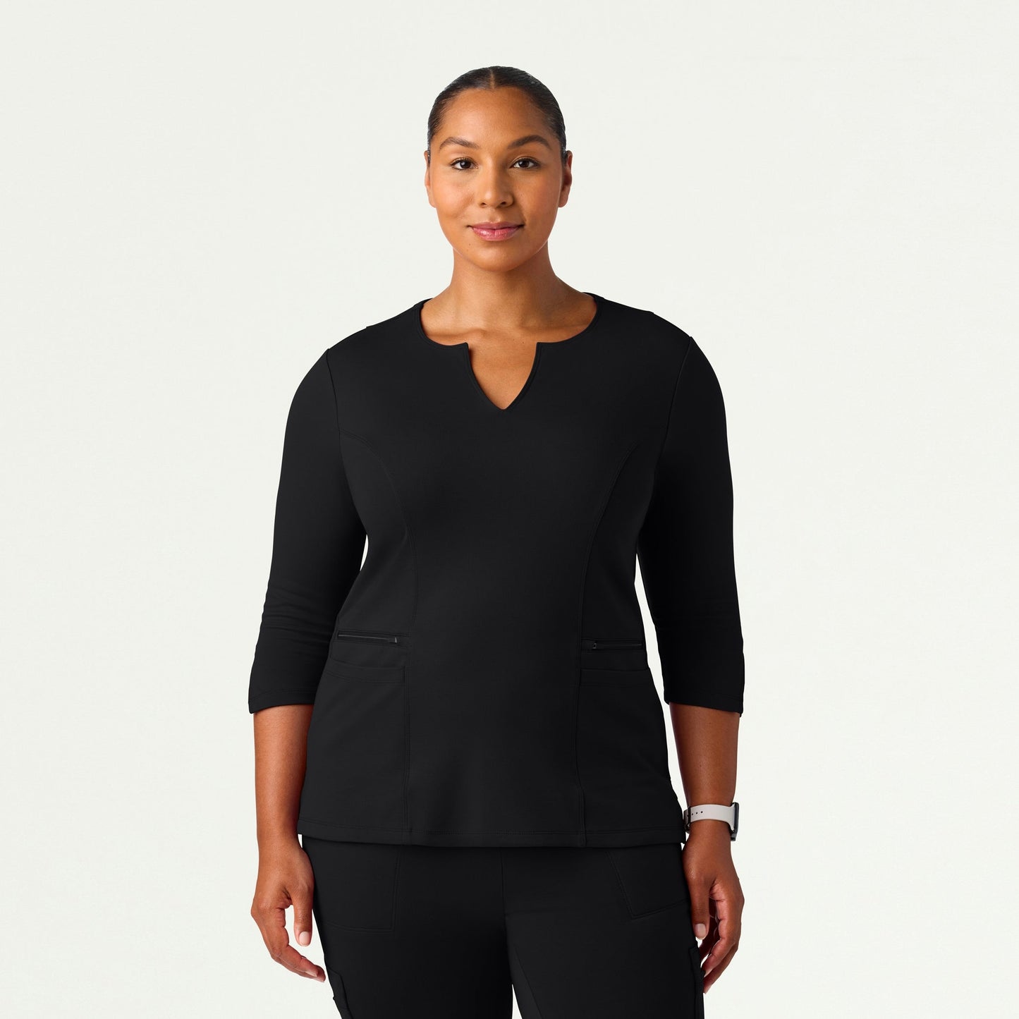 Zoe Slim 3/4-Sleeve UltraSOFT Scrub Top - Black