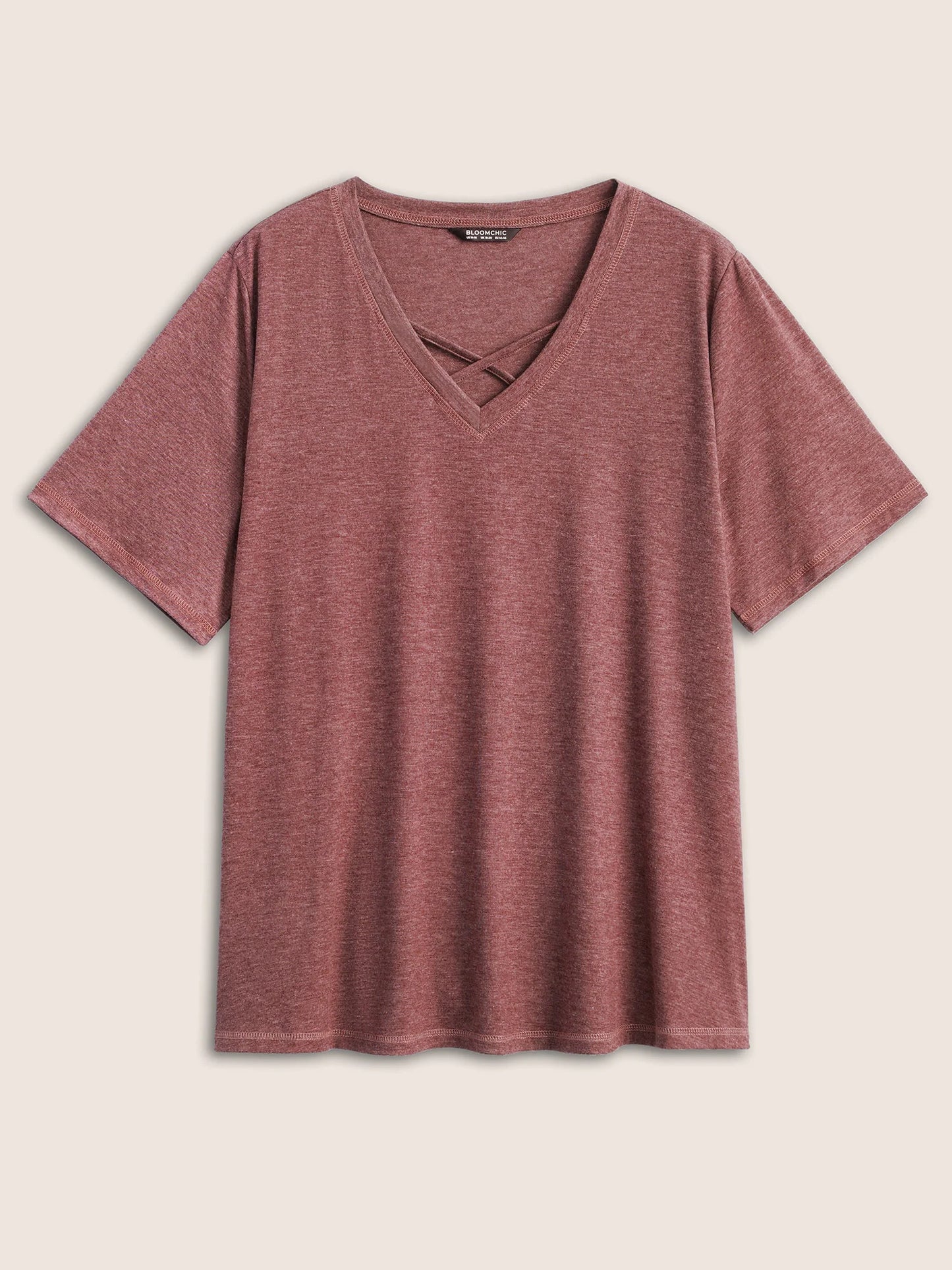 Solid Crisscross Neck Contrast Stitch T-shirt