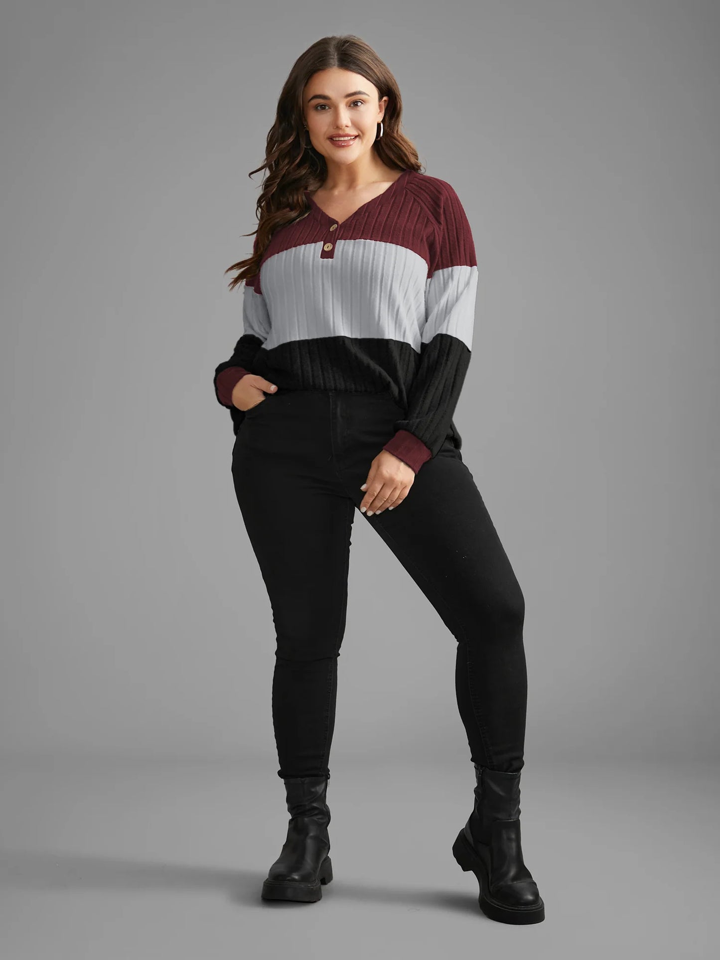 Colorblock Contrast Texture Pit Strip T-shirt