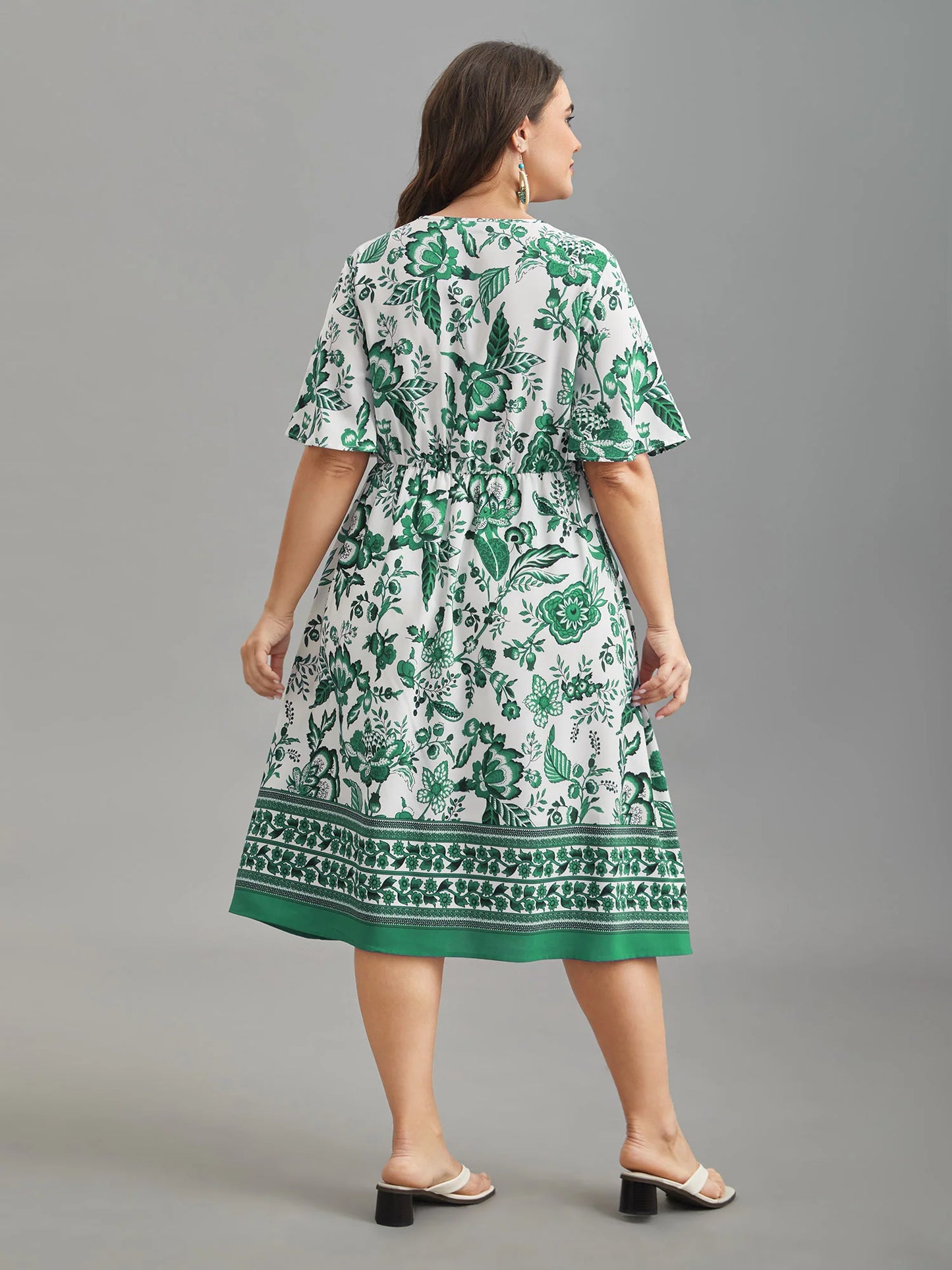 Floral Print Wrap-Neck Pocket Midi Dress