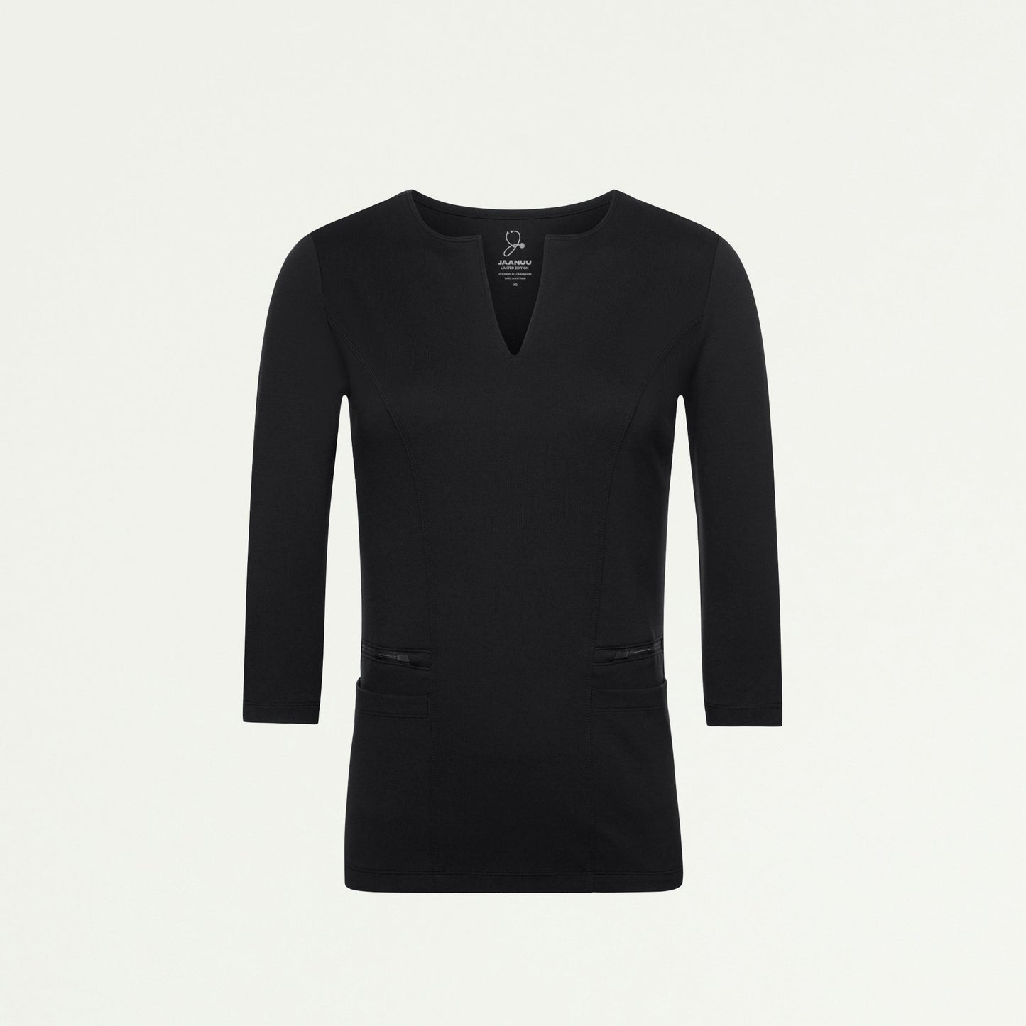 Zoe Slim 3/4-Sleeve UltraSOFT Scrub Top - Black