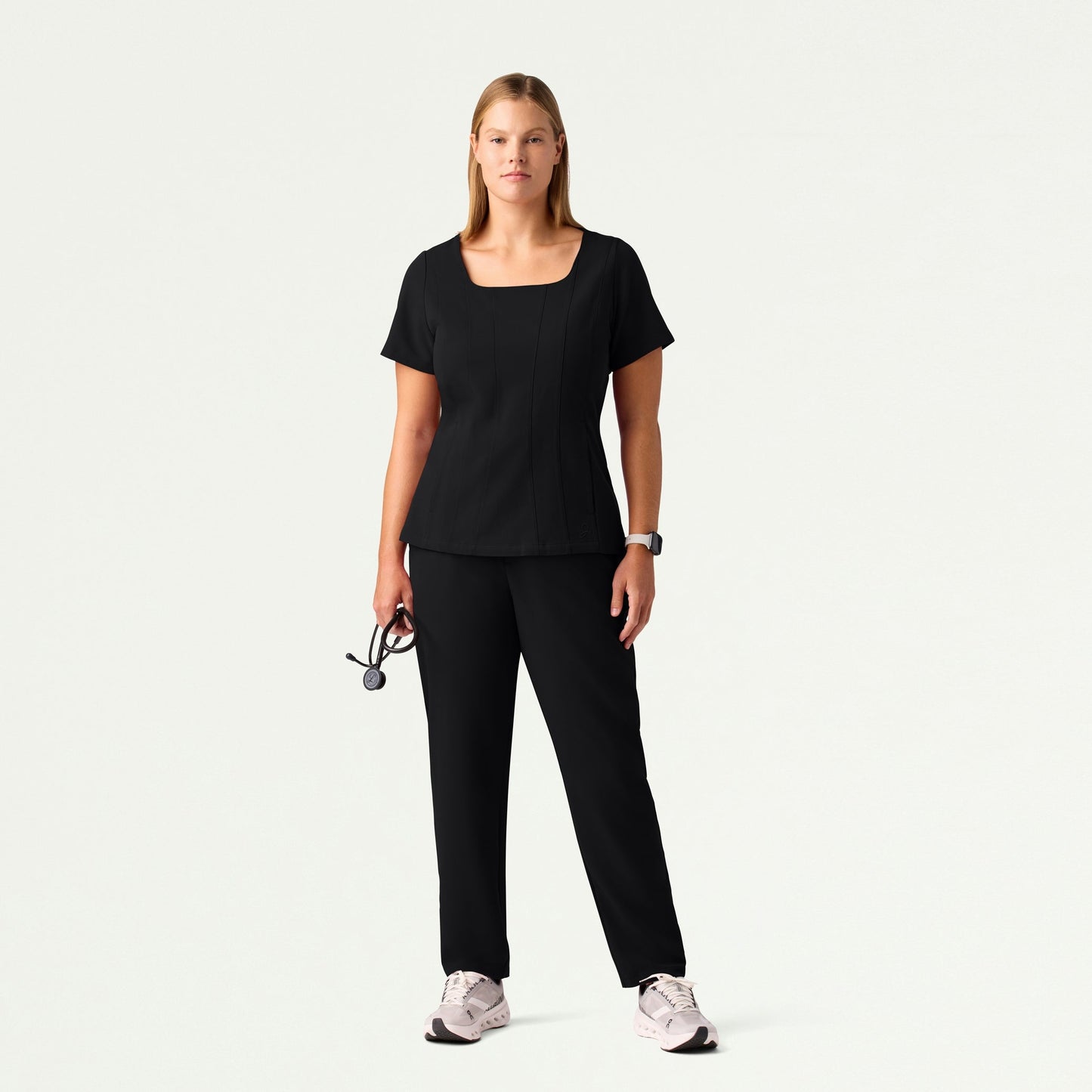 Emery Slim Square-Neck Scrub Top - Black