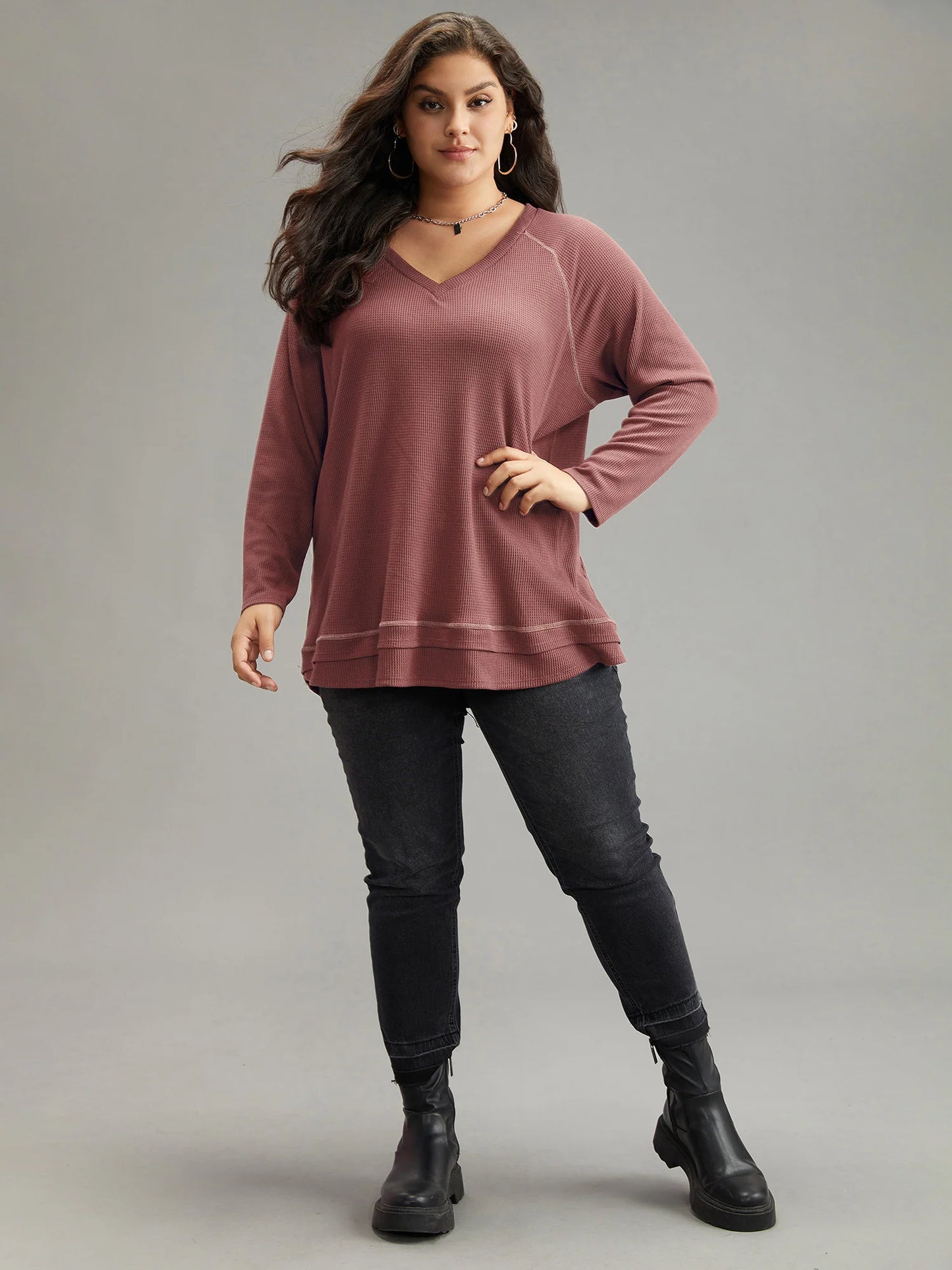 Plain Textured Stitch Raglan Sleeve Sweatshirt