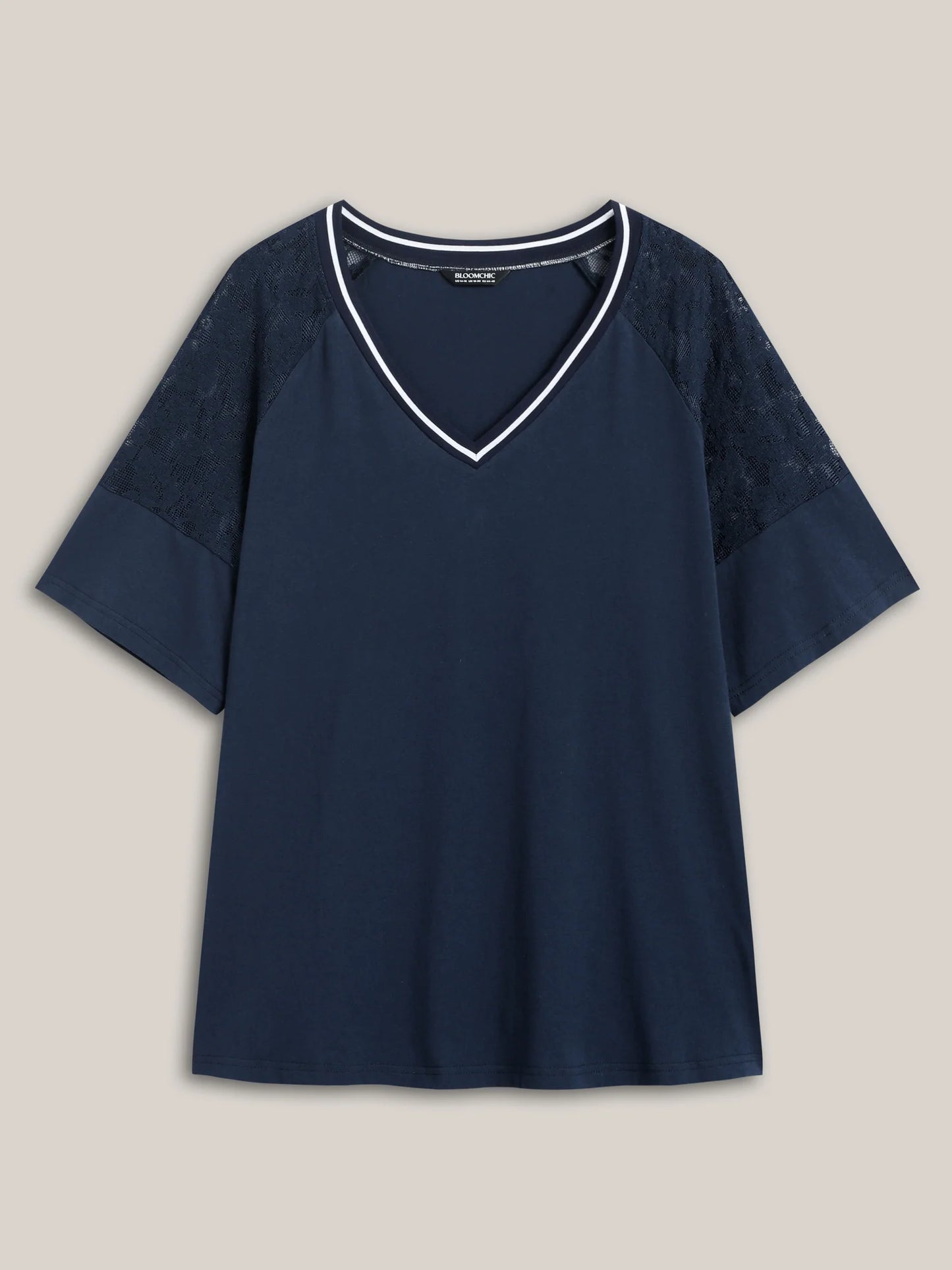 Supersoft Sheer Floral Sleeve V-Neck T-Shirt