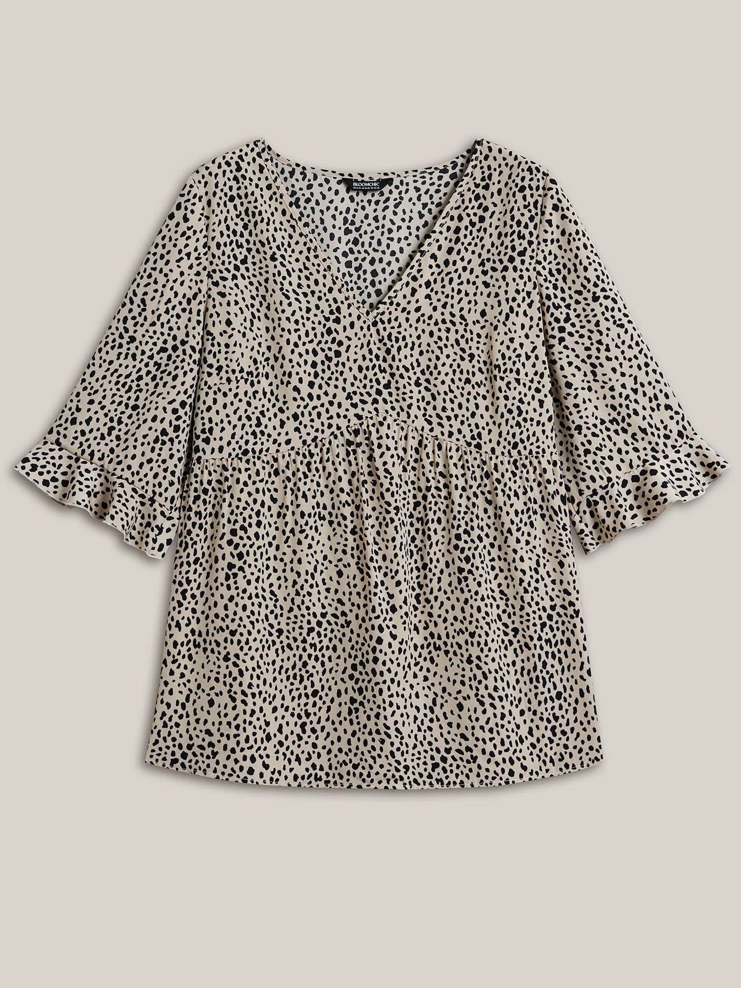 Leopard Print Ruffled Detail V-Neck Blouse