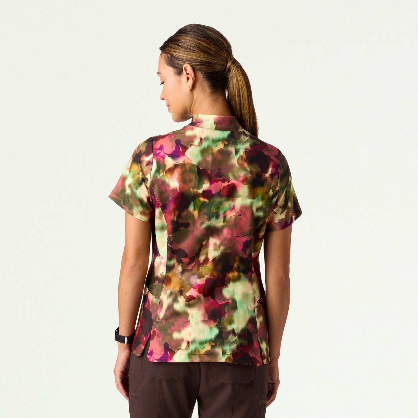 Aria Fit & Flare Mock-Neck Scrub Top - Floral Haze