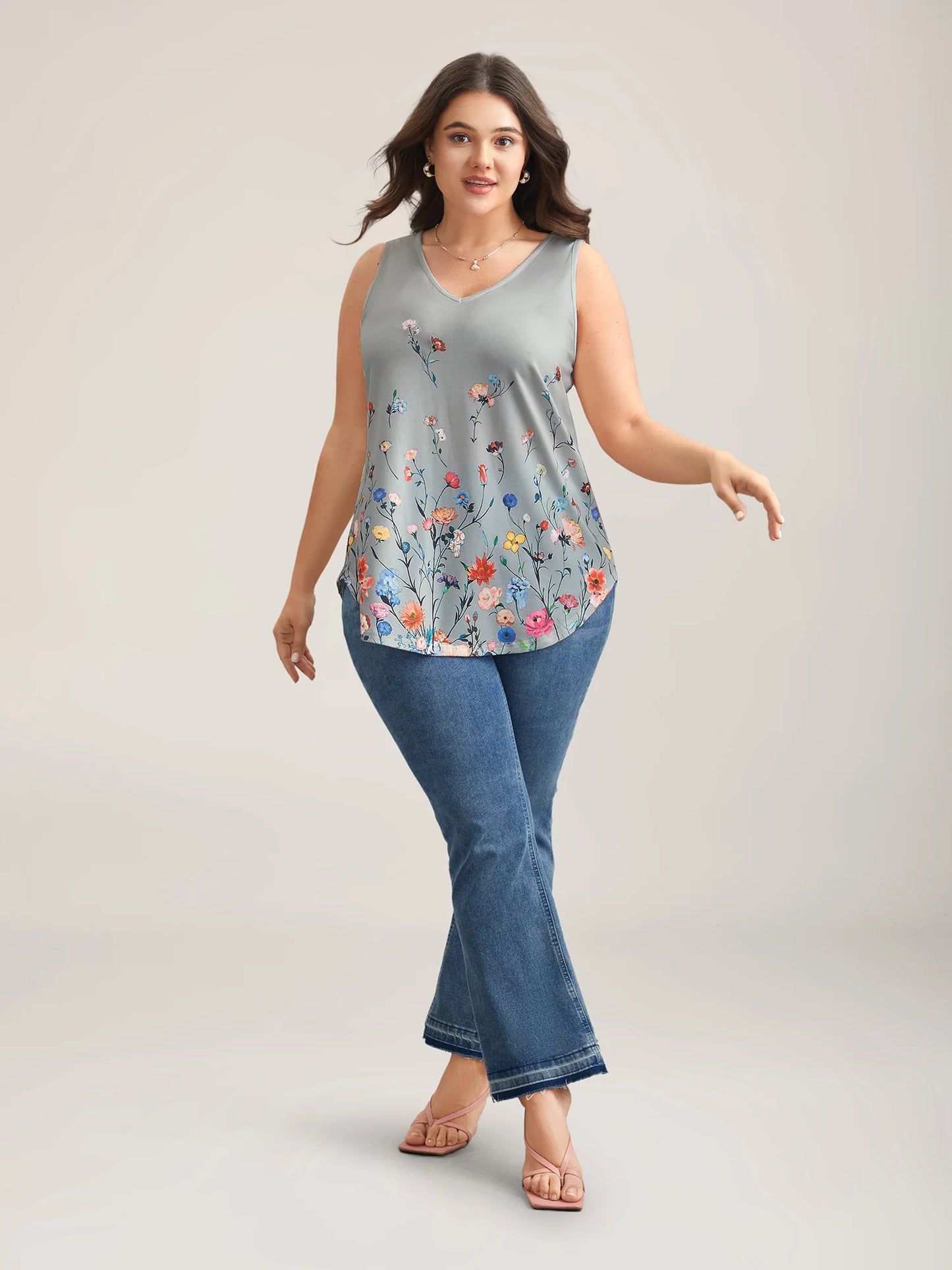 Blooming Flowers Print Stretchy Vest