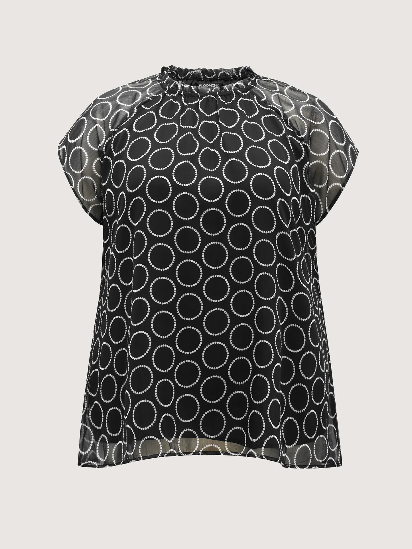 Polka Dot Mock Neck Mesh Patchwork Blouse