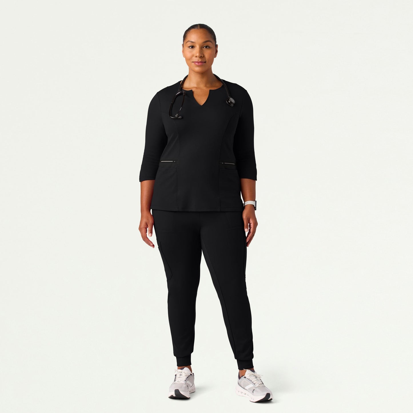 Zoe Slim 3/4-Sleeve UltraSOFT Scrub Top - Black