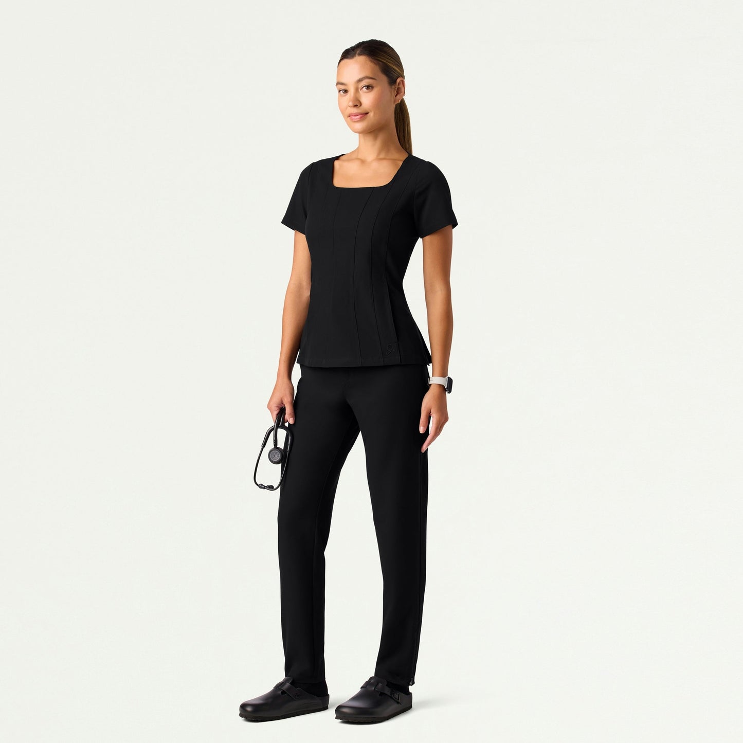 Emery Slim Square-Neck Scrub Top - Black