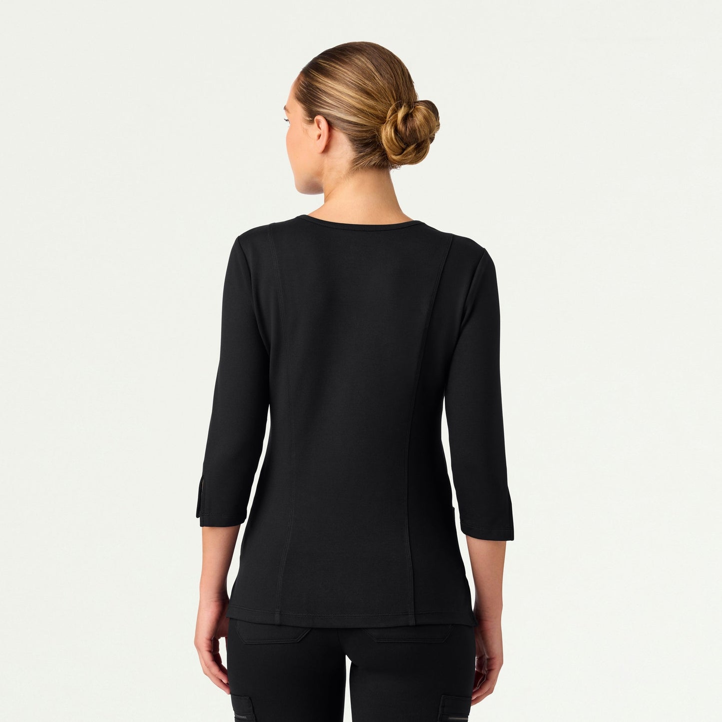Zoe Slim 3/4-Sleeve UltraSOFT Scrub Top - Black
