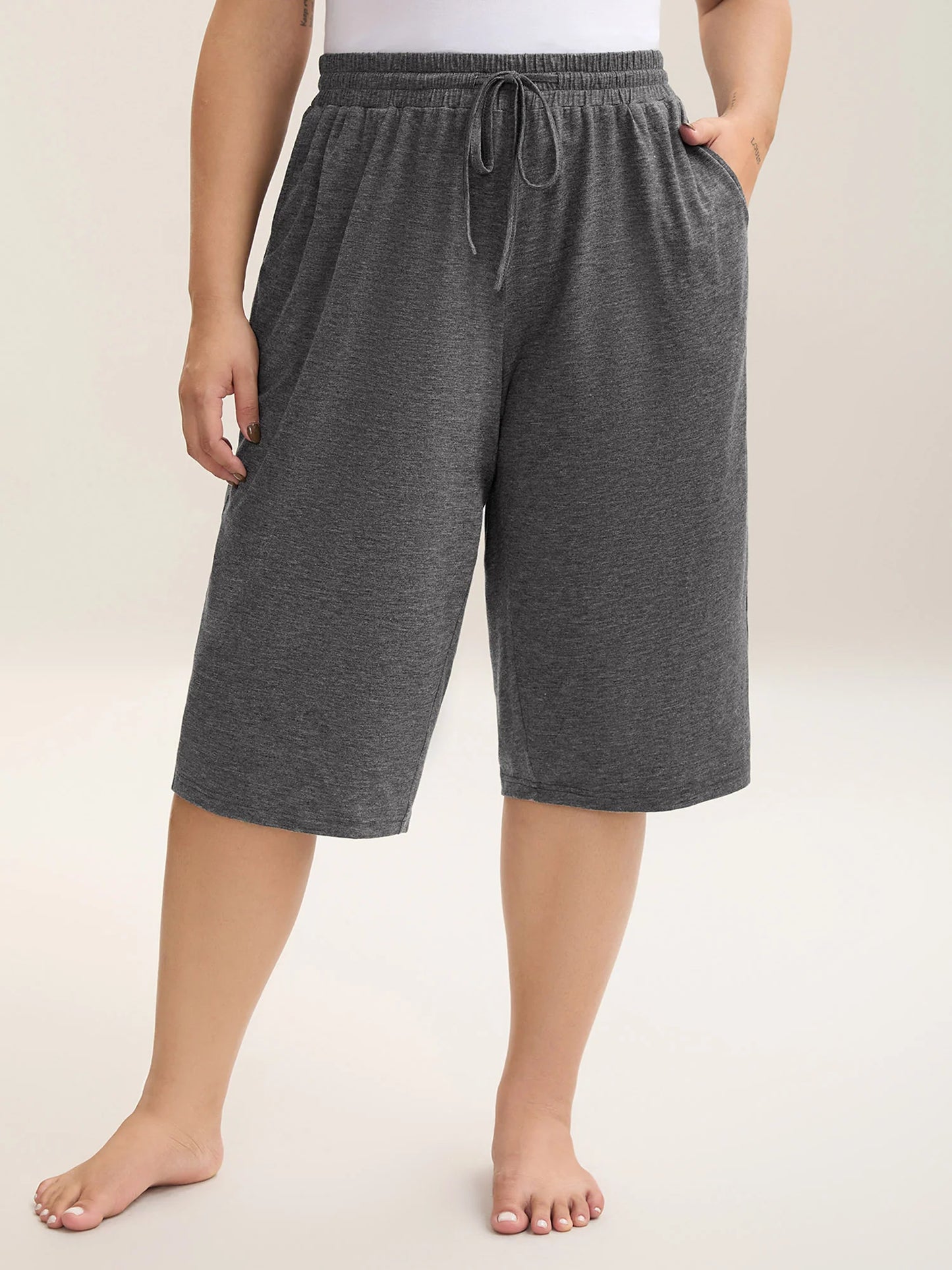 Mixed Color Knit Drawstring Loungewear Bottoms