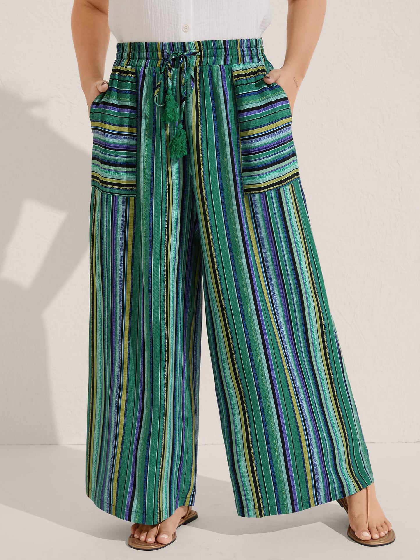 Boho Stripes Drawstring Wide-Leg Pants