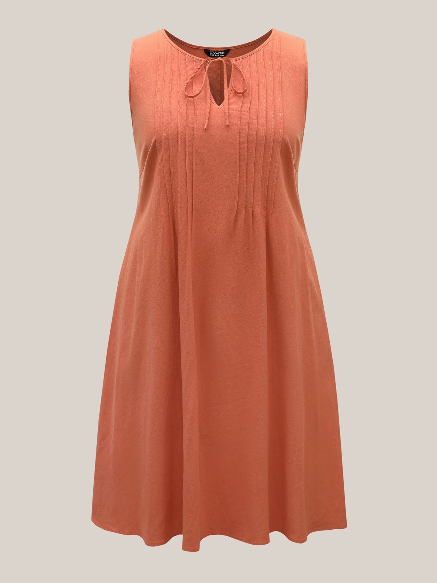 Cotton Toothpick Pleat Plain Midi Dress