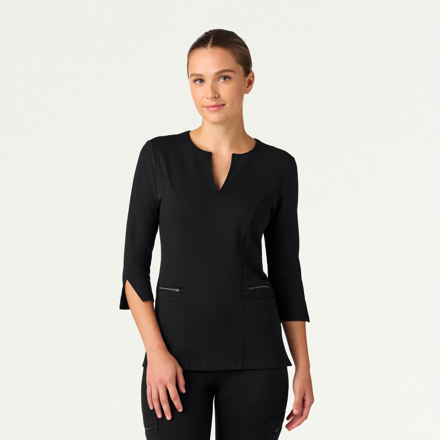 Zoe Slim 3/4-Sleeve UltraSOFT Scrub Top - Black