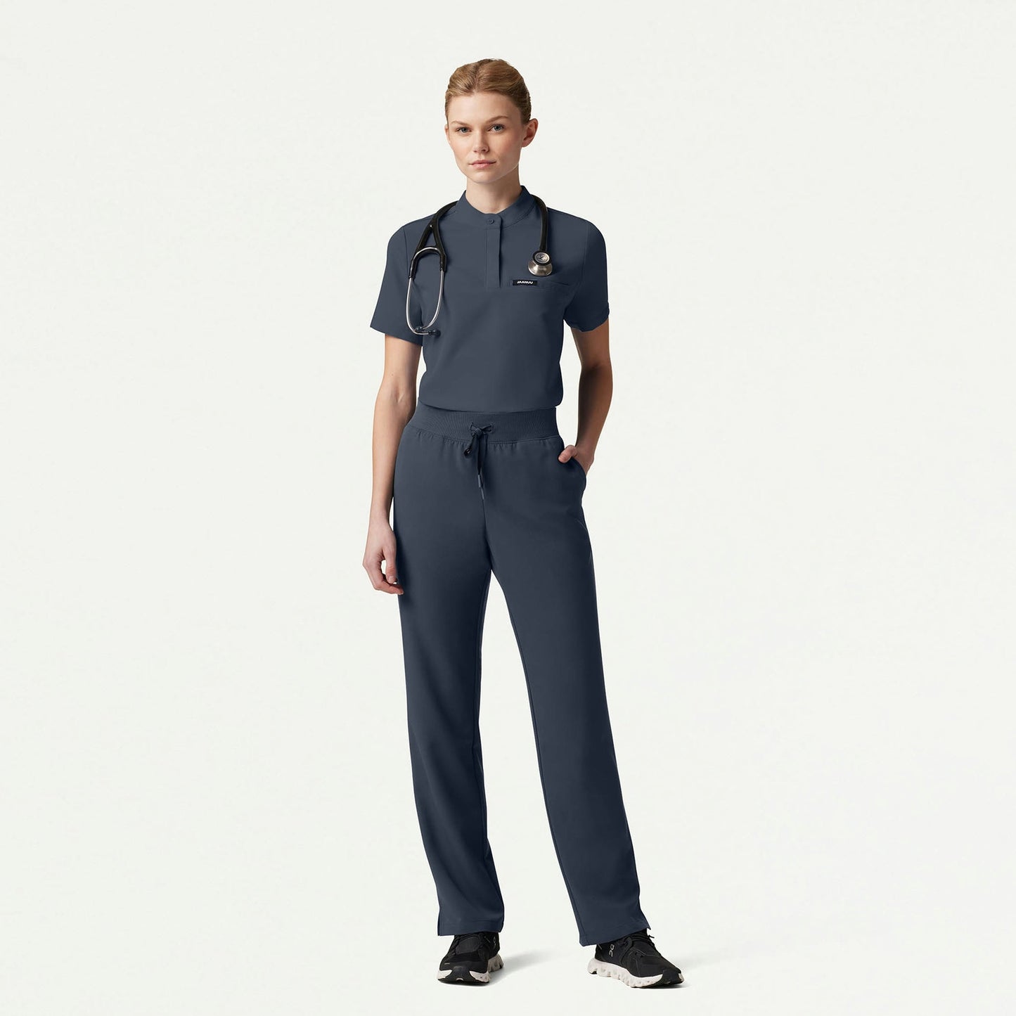Savi Tuck-In Stand-Collar Scrub Top - Carbon Gray