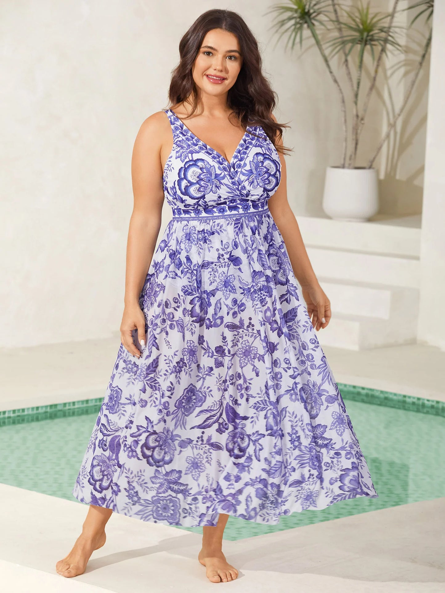 Two-Piece Floral Print Ruched Mesh Swimsuit, Sarong