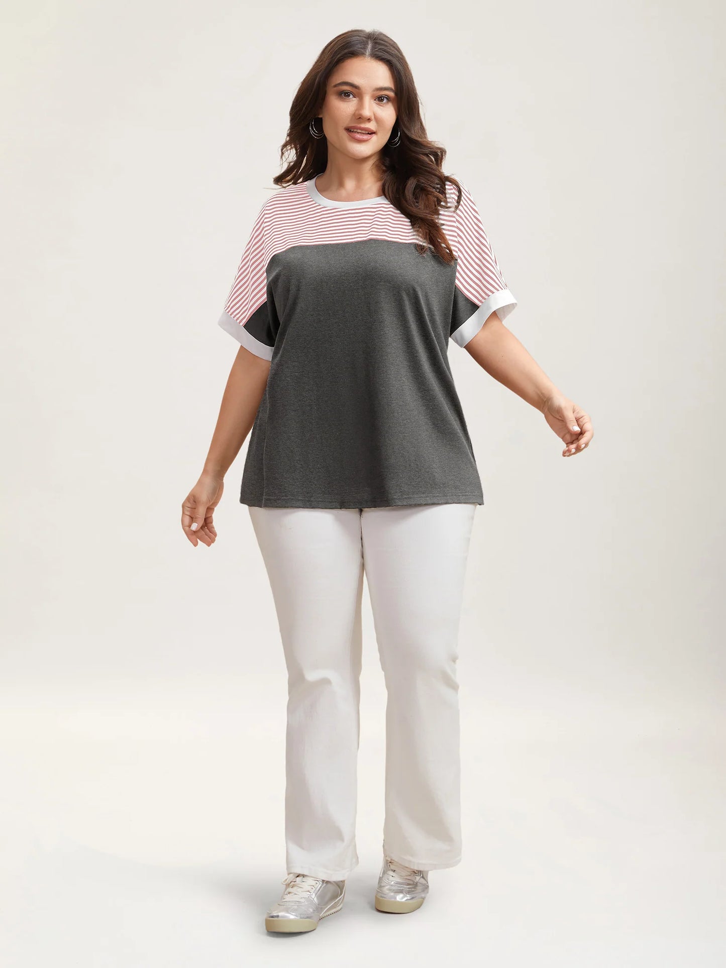 Solid and Striped Contrast Hem T-Shirt