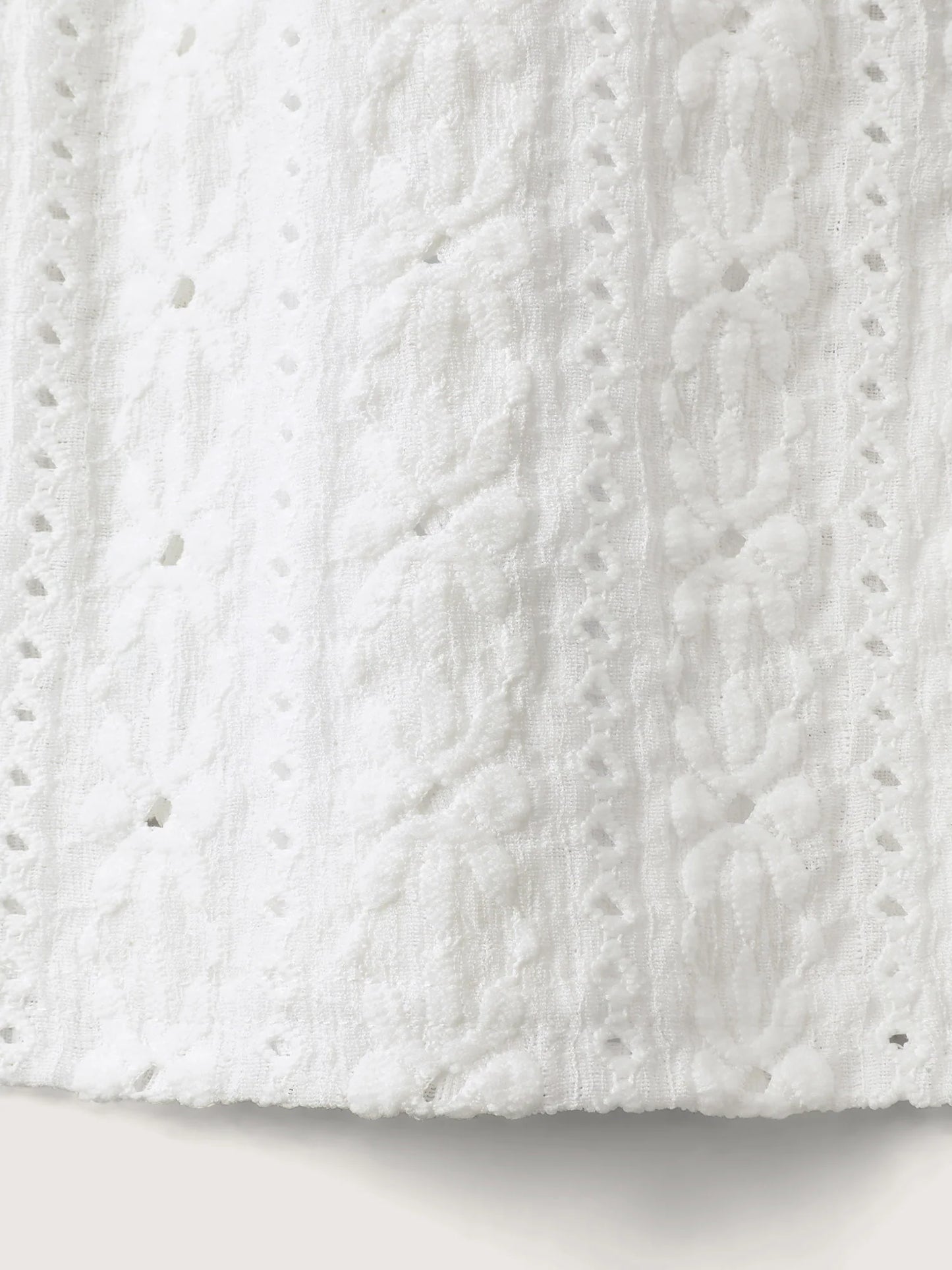 Eyelet Trim Floral Embroidered Solid T-Shirt