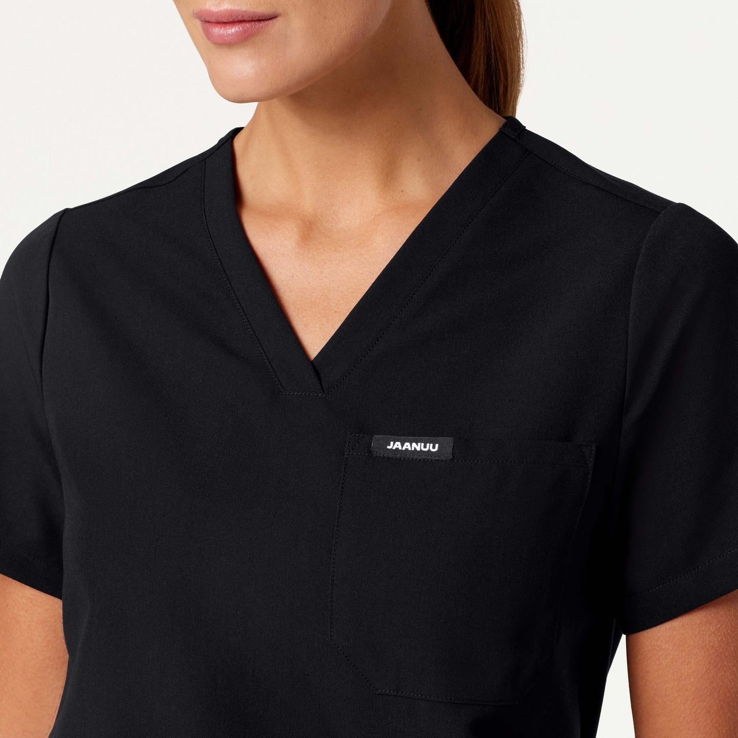 Rhena Essential 1-Pocket Scrub Top - Black