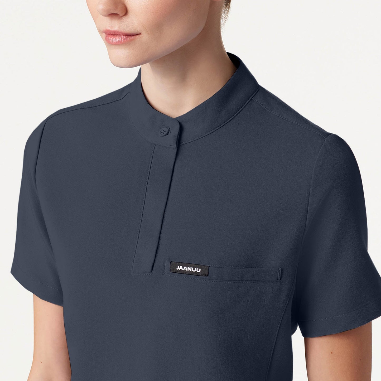 Savi Tuck-In Stand-Collar Scrub Top - Carbon Gray