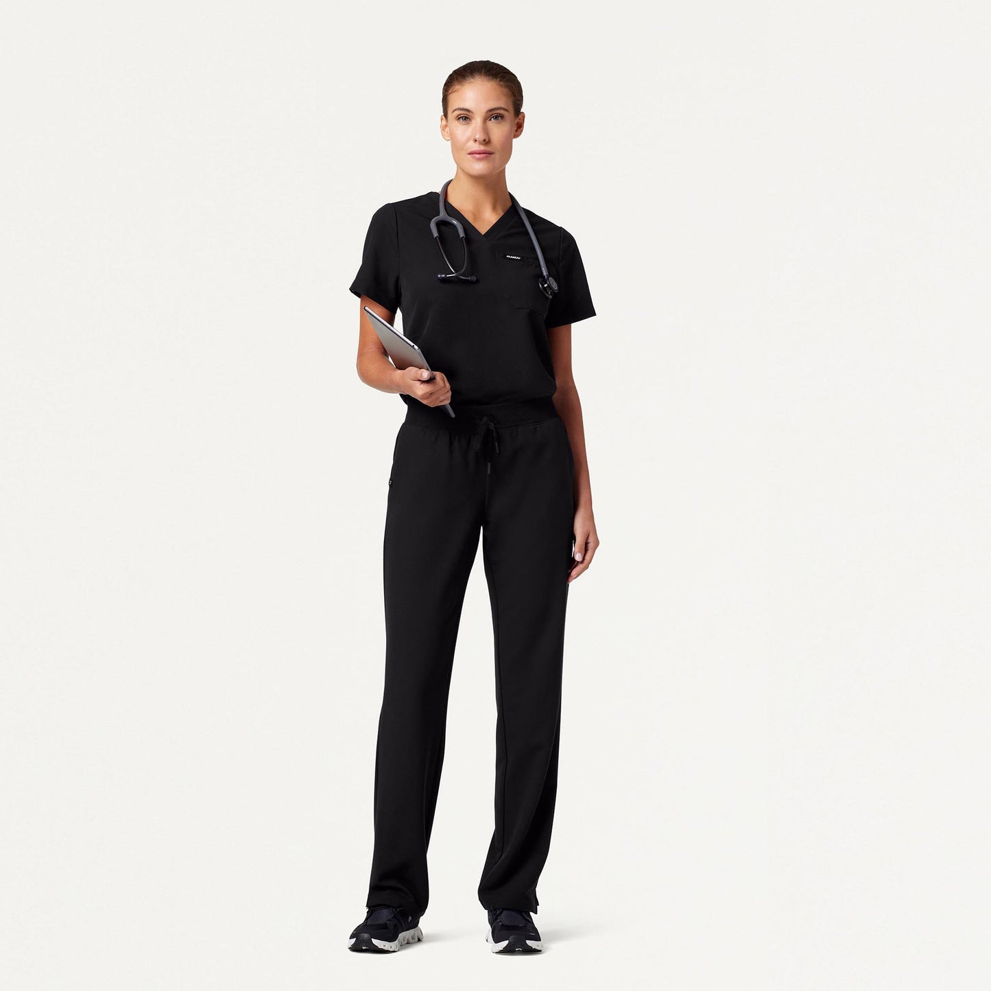 Rhena Essential 1-Pocket Scrub Top - Black