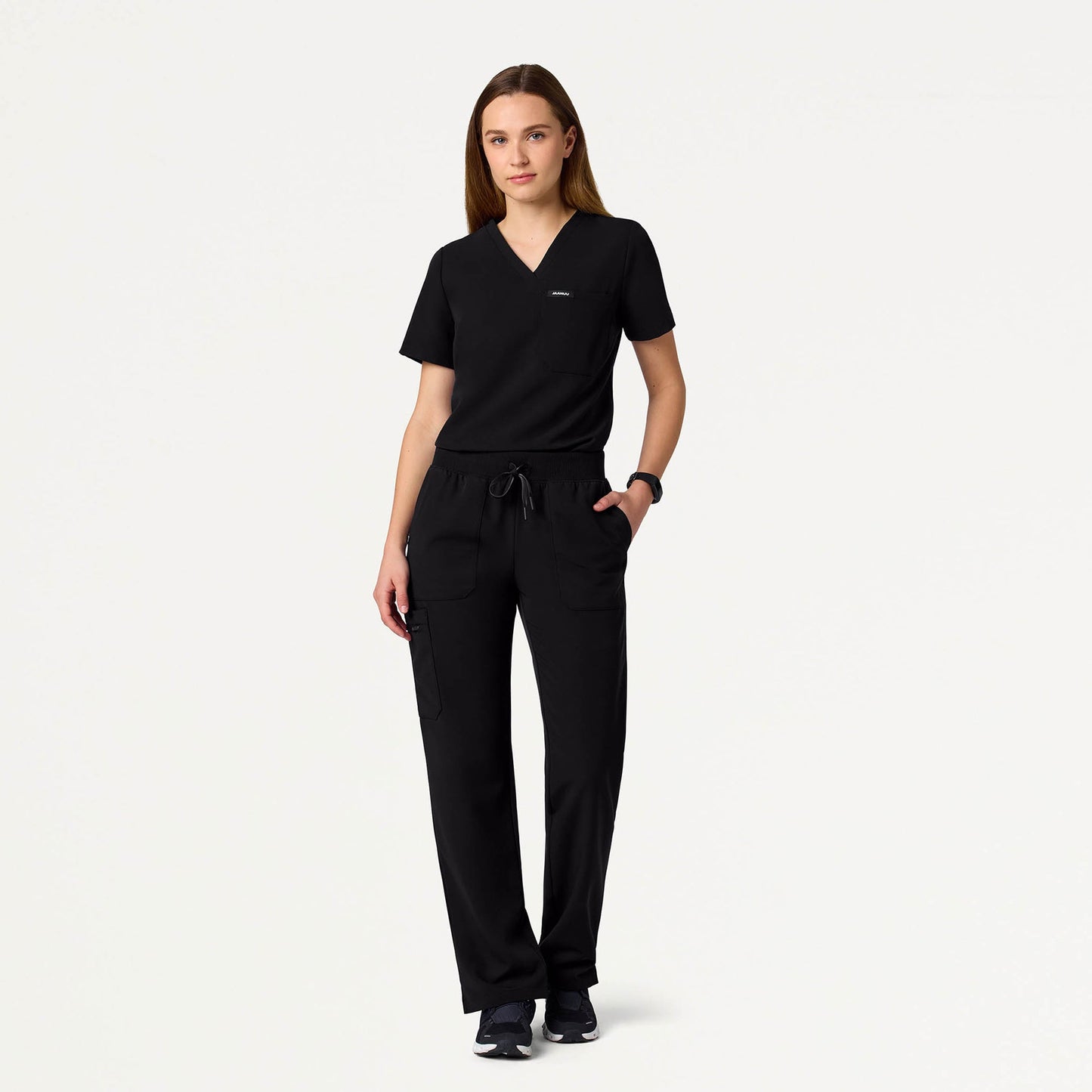 Xenos Cargo Knit-Waist Scrub Pant - Black
