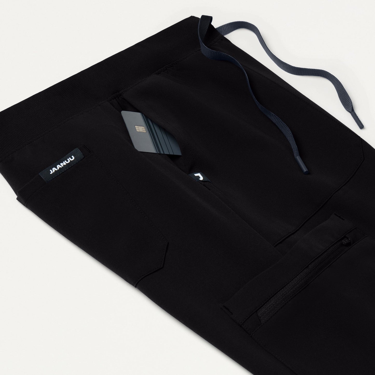 Xenos Cargo Knit-Waist Scrub Pant - Black