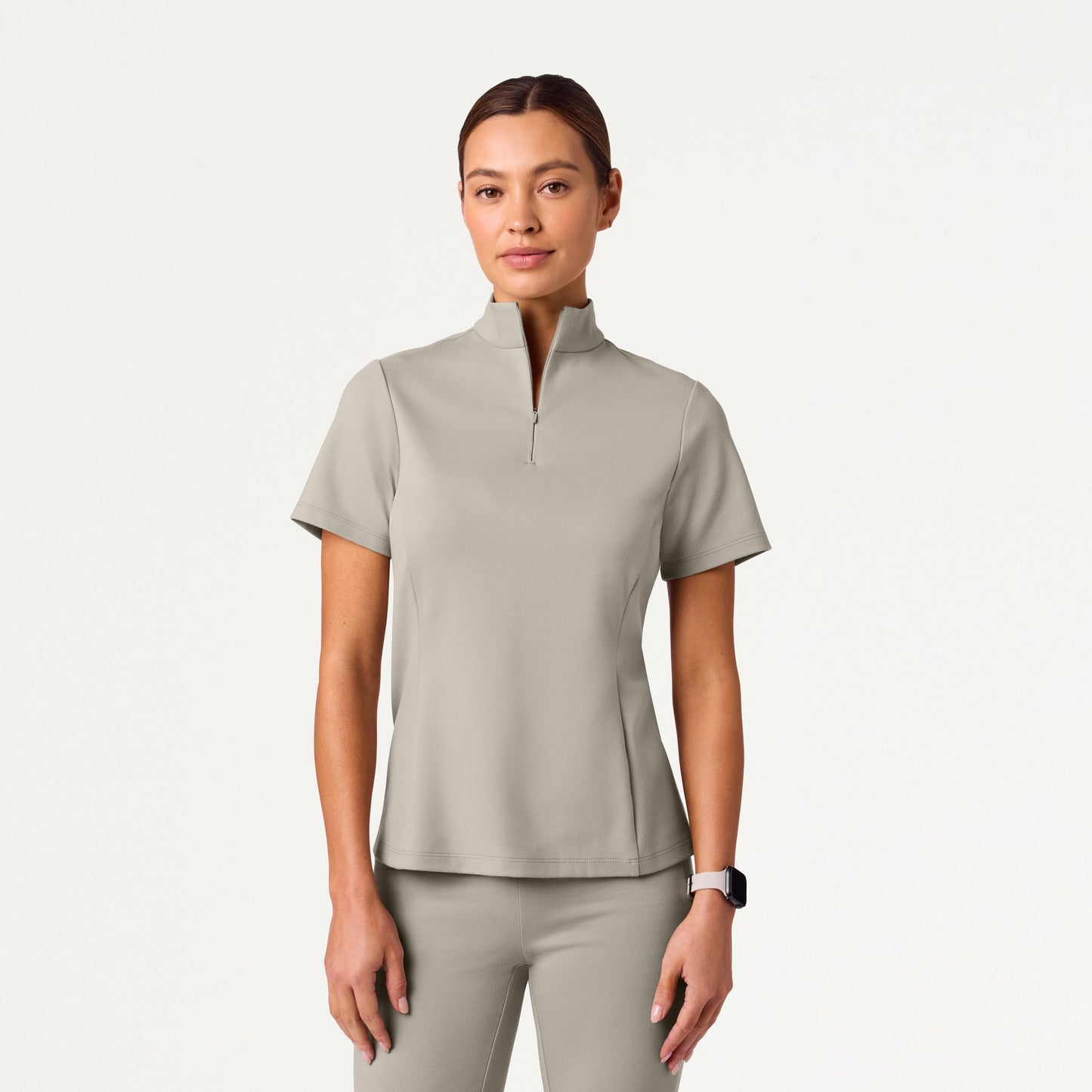 Astra Slim Half-Zip UltraSOFT Scrub Top - Fog
