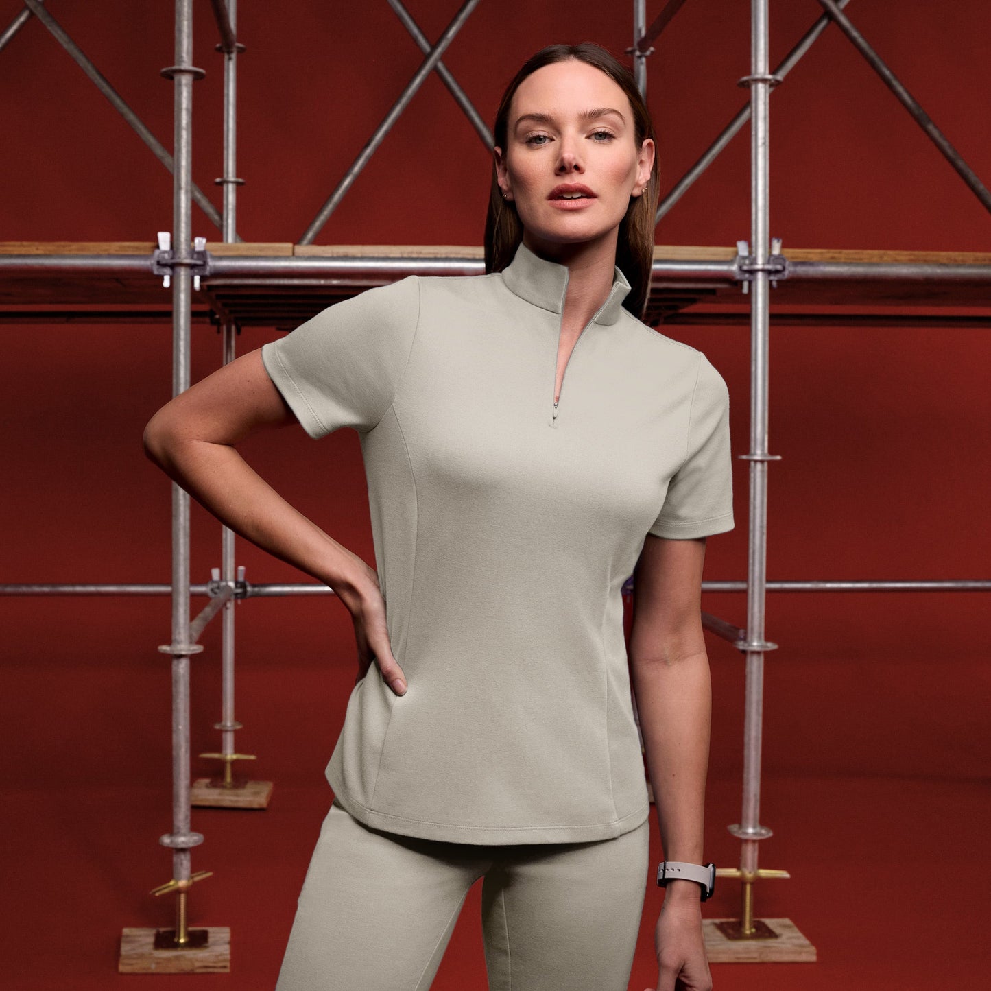 Astra Slim Half-Zip UltraSOFT Scrub Top - Fog