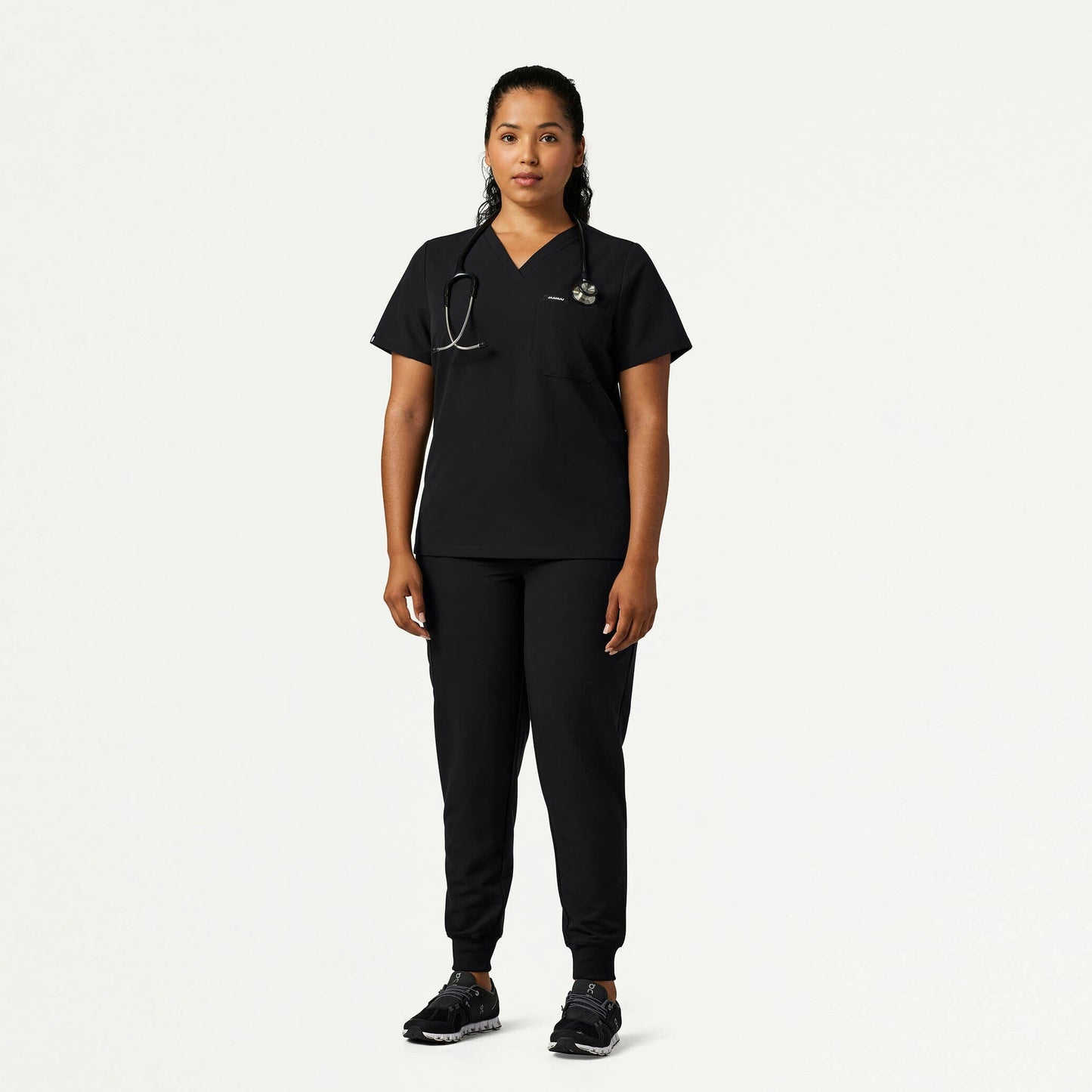 Rhena Slim Essential 1-Pocket Scrub Top - Black
