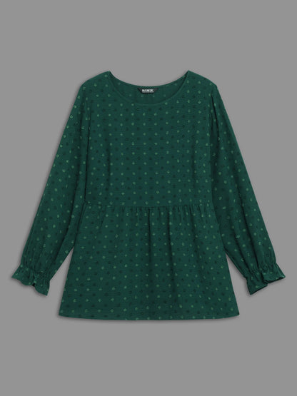 Textured Dot Elastic Cuffs A-line Blouse