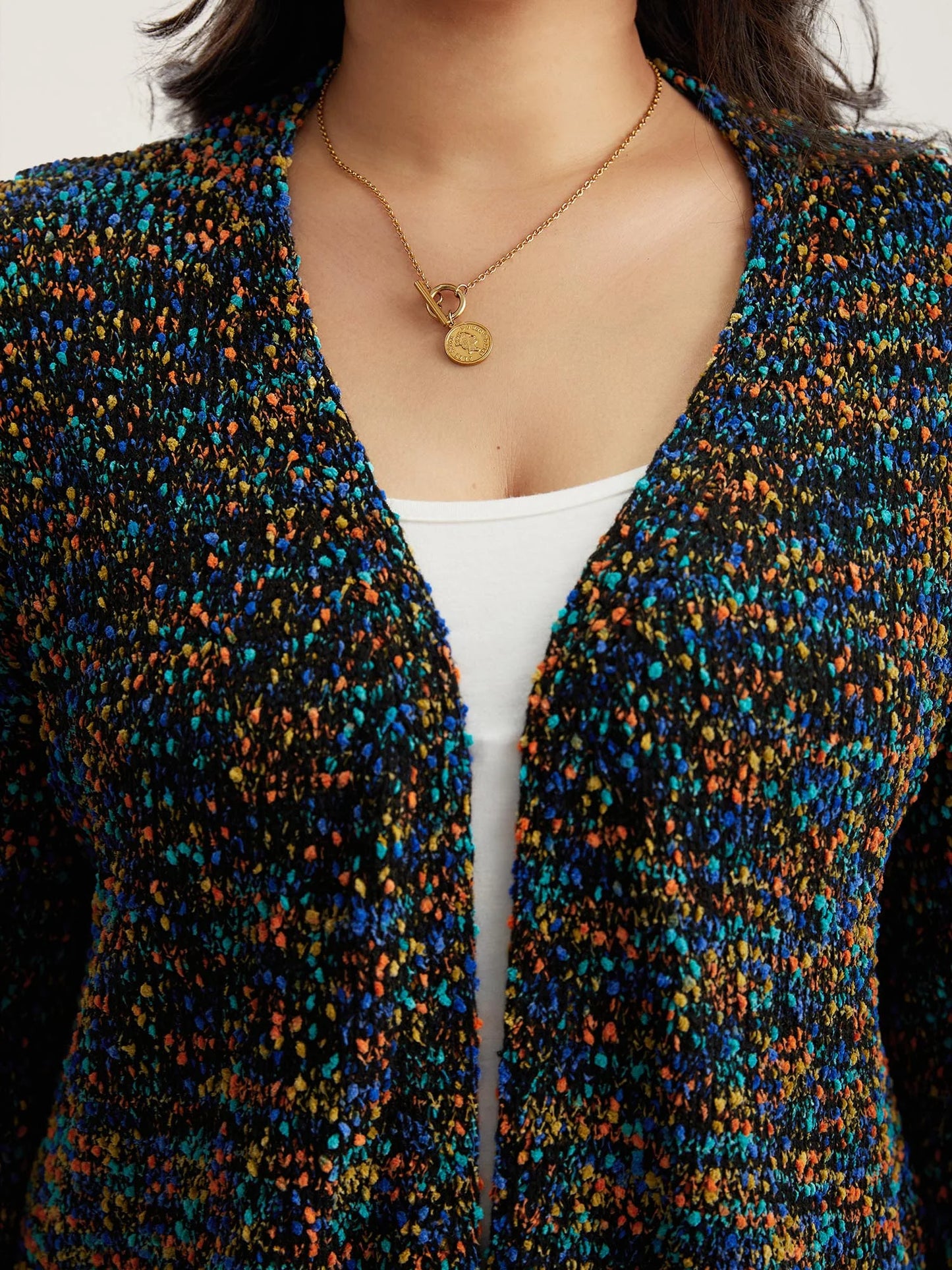 Color Textured Open Front Cardigan