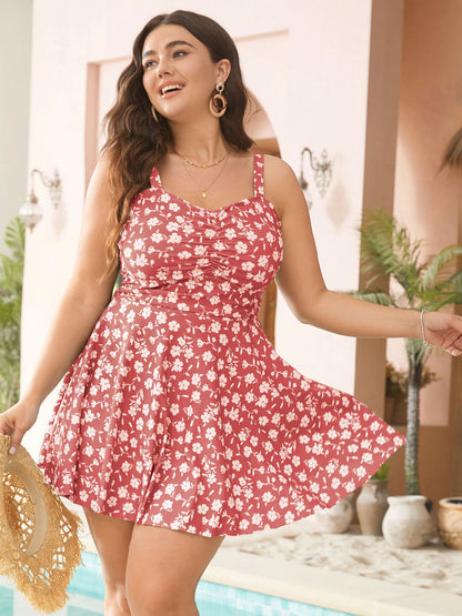 Ditsy Floral Ruched Empire Waist Swim Dress
