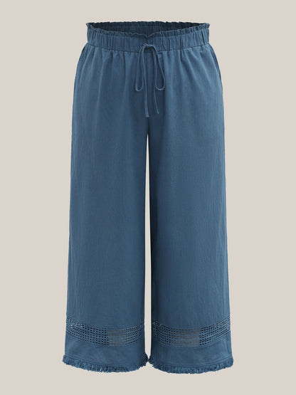 Cotton Waist-Tie Lace Wide-Leg Pants
