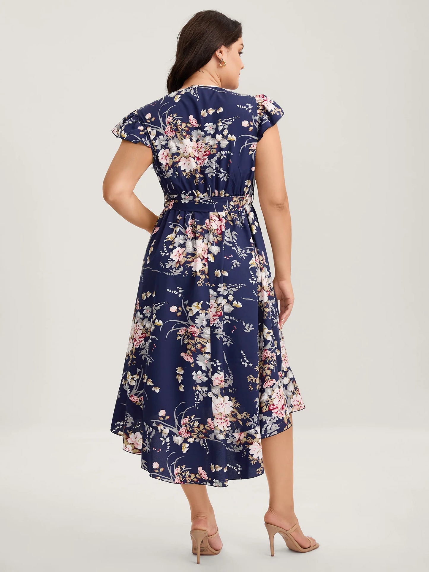 Midnight Blooms Wrap A-Line Midi Dress