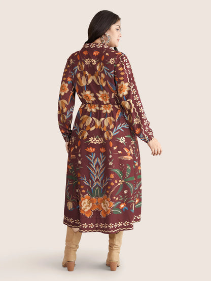 Bandana Print Pocket Lapel Collar Elastic Cuffs Dress