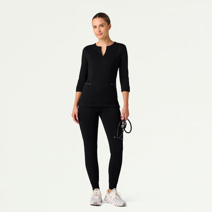 Zoe Slim 3/4-Sleeve UltraSOFT Scrub Top - Black