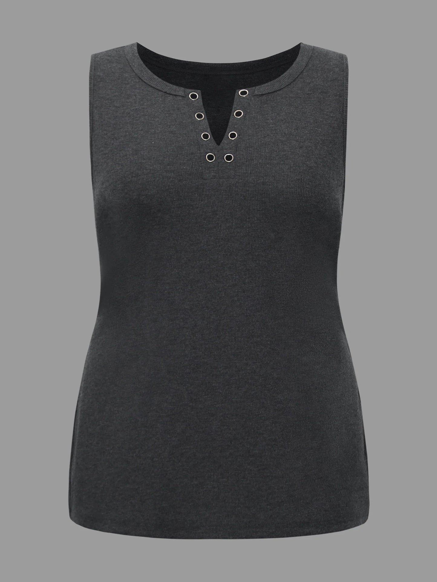 Notched Collar Eyelet Tank Top