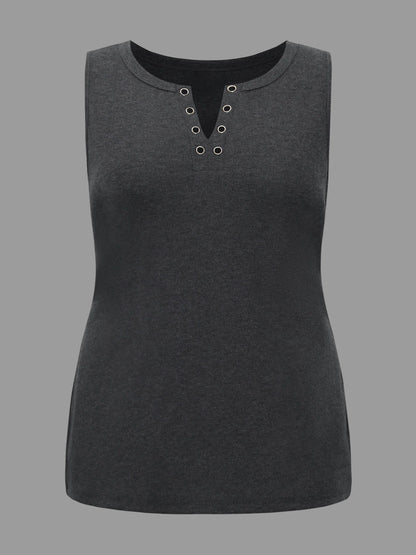 Notched Collar Eyelet Tank Top