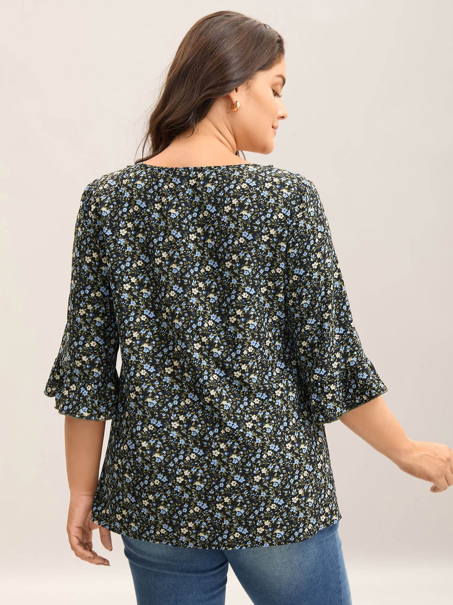 Ditsy Floral Print Frill Trim Blouse