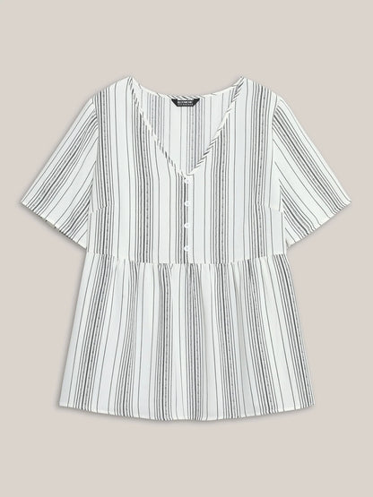 Striped Button Detail Flowy Shirt