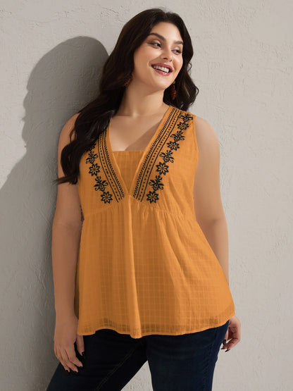 Pure Cotton Jacquard Embroidered Tank Top