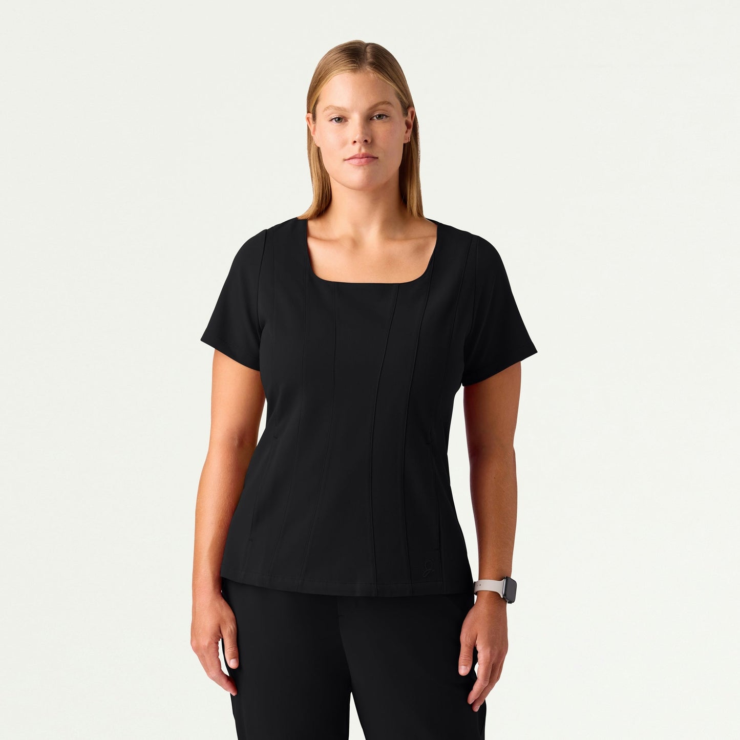 Emery Slim Square-Neck Scrub Top - Black