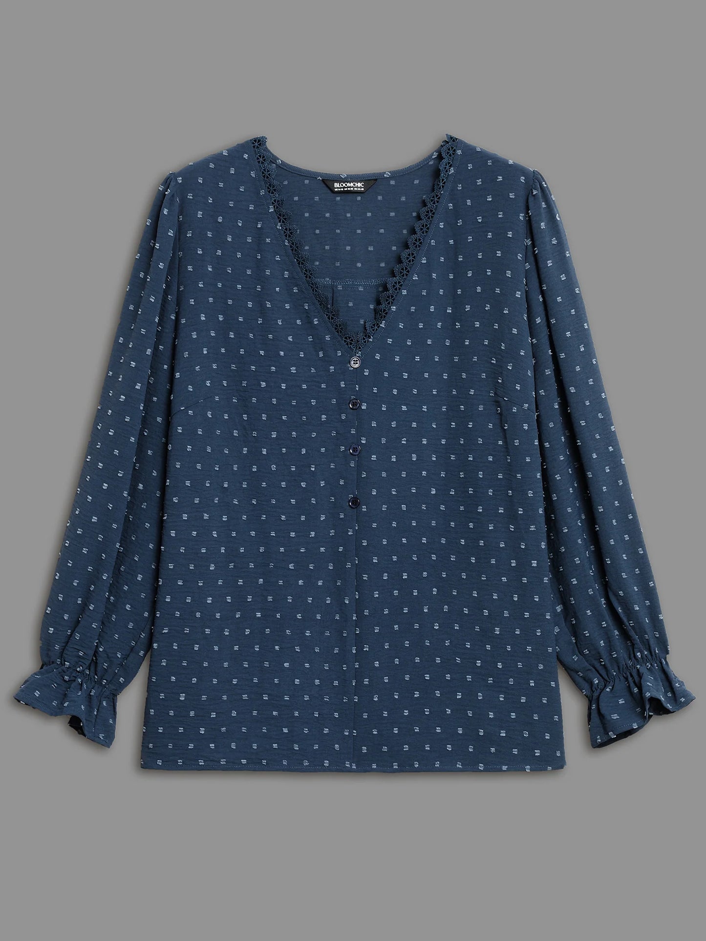 Textured Lace Trim Patchwork Ruffles Blouse