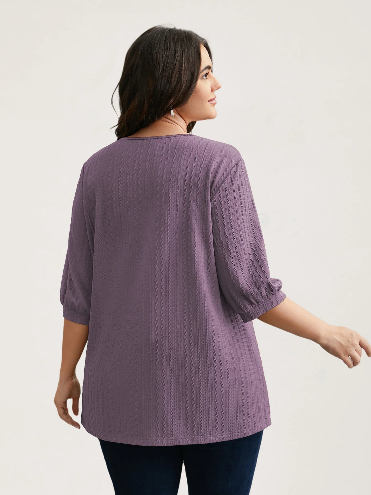 Plain Knit Texture Gathered Top