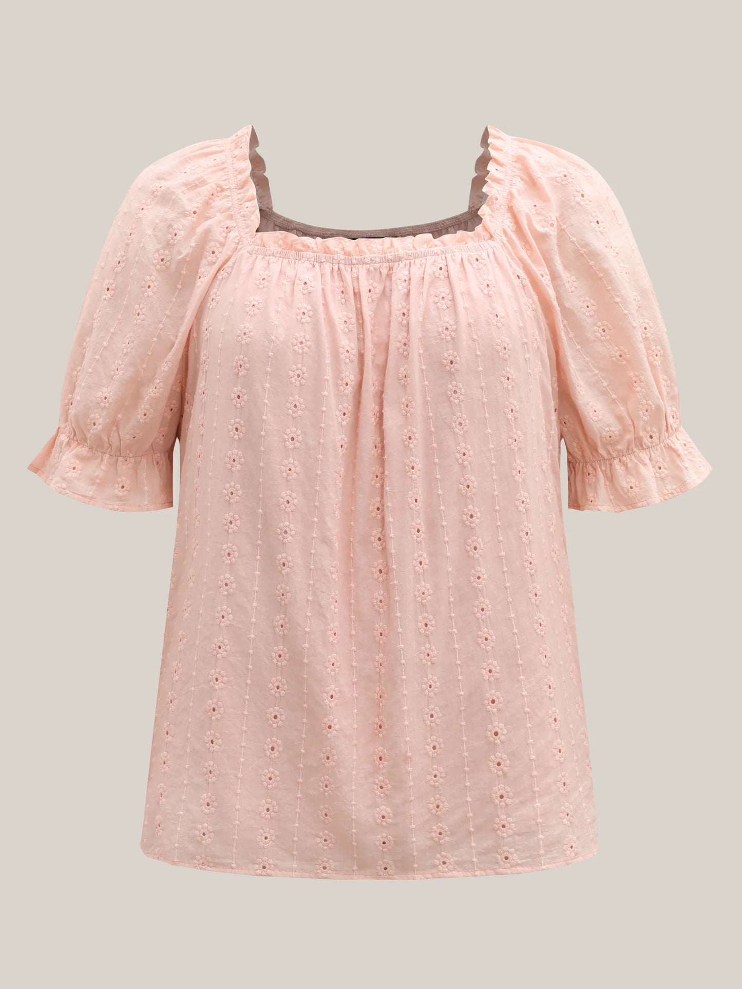 Textured Frill Trim Square Neck Blouse